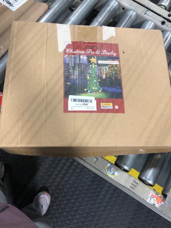 Photo 1 of Lulu Home 4.3 FT Collapsible Christmas Tree Decoration, 110 LEDs Lighted Fabric Christmas Tree with Star Topper & Colorful Balls, Plug-in Foldable Light Up Cone Xmas Tree Indoor Outdoor Yard Decor