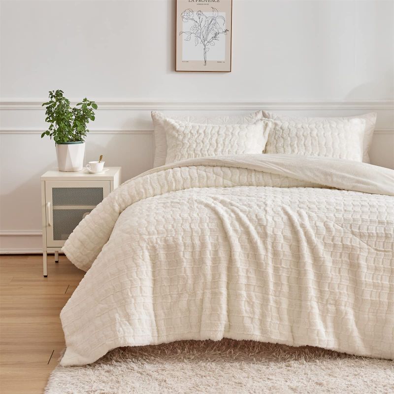 Photo 1 of Andency Blush Fleece Comforter Set Full,  Fluffy Plush Faux Fur Winter Bedding Comforter, Soft Fuzzy Shaggy Microfiber Warm Bed Set