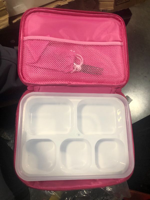 Photo 3 of ***USED***DaCool Stainless Steel Lunch Box Bento for Kids Adults Leakproof BPA-Free Metal Lunch Containers Tray 5-Compartment with Fork for Girls Food Snack Containers for School Outdoors, Pink