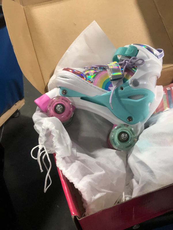 Photo 3 of ***USED***SULIFEEL Rainbow Unicorn 4 Size Adjustable Light up Roller Skates for Girls Boys for Kids