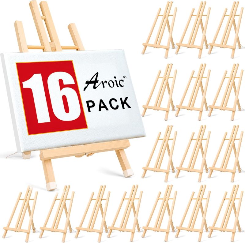 Photo 1 of 16 Pack 15 Inch Wood Easels, Easel Stand for Painting Canvases, Art, and Crafts, Tripod, Painting Party Easel, Kids Student Tabletop Easels for Painting, Portable Canvas Photo Picture Sign Holder