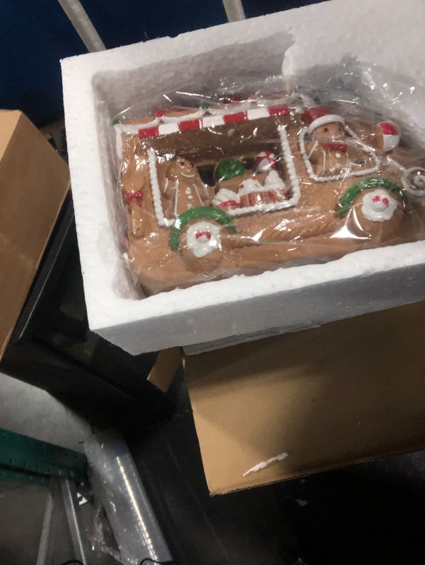 Photo 1 of ***USED***Hodao Christmas Decorations Gingerbread House Figurine with Ice Cream Car Design, Battery-Powered (2 AAA), 6.4" L Resin Christmas Village Houses-Festive Indoor Home Christmas Party Display (Color 1)
