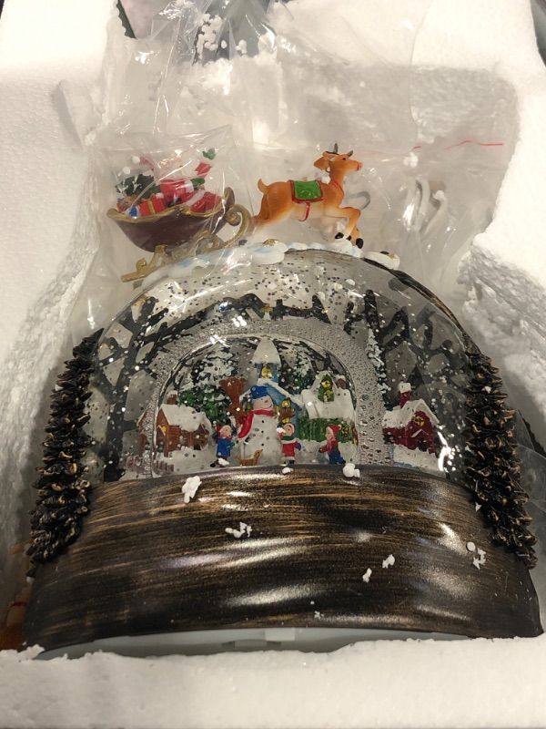 Photo 4 of ******PARITALLY BROKEN ON TOP, STILL WORKS**** FINAL SALE!!!!!!!

Santa Claus Deer Frame Snow Globe Lantern with Snowman Village Inside, with Music and Lighting Features?USB or Battery Operated