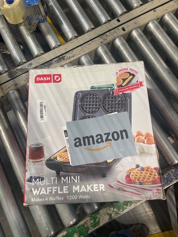 Photo 2 of *CRACK ON TOP PLASTIC* DASH Multi Mini Waffle Maker: Four Mini Waffles, Perfect for Families and Individuals, 4 Inch Dual Non-stick Surfaces with Quick Release & Easy Clean - Aqua