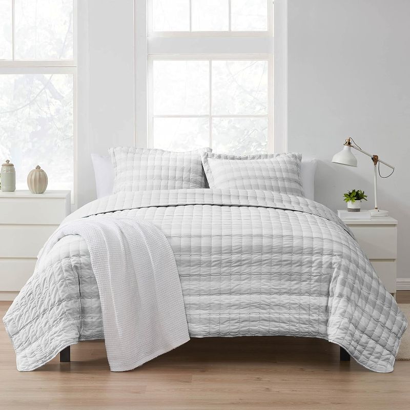 Photo 1 of ***Whole case*** Sweet Home Collection Quilt Sets Prewashed Checkered Embroidered Vintage Soft and Luxurious Bedding with Pillow Shams, King, Plaid Black PACK OF 4