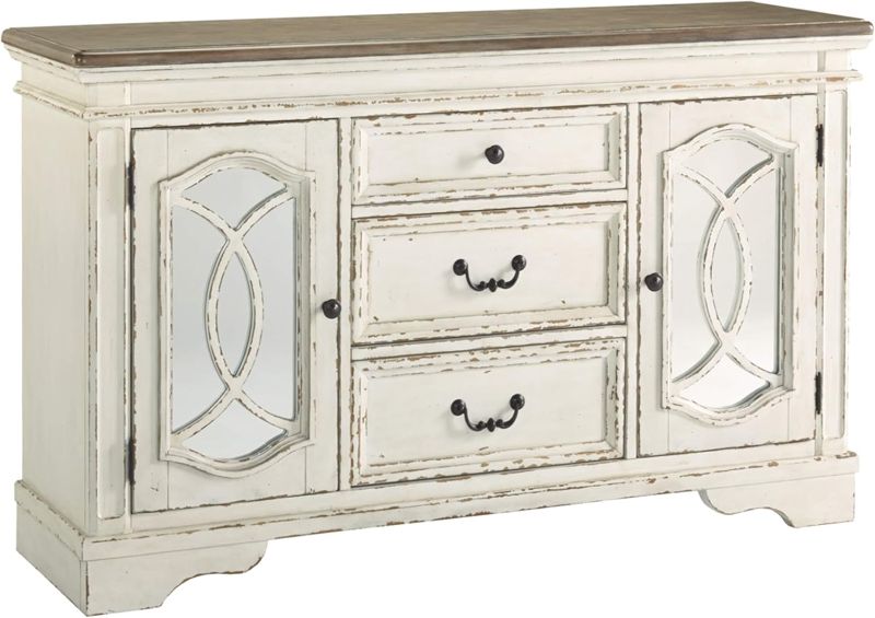 Photo 1 of ***box damage, still in foam packing, unknown if any damage on the furniture*** Signature Design by Ashley Realyn French Country Distressed Dining Room Buffet Cabinet or Server, Chipped White
