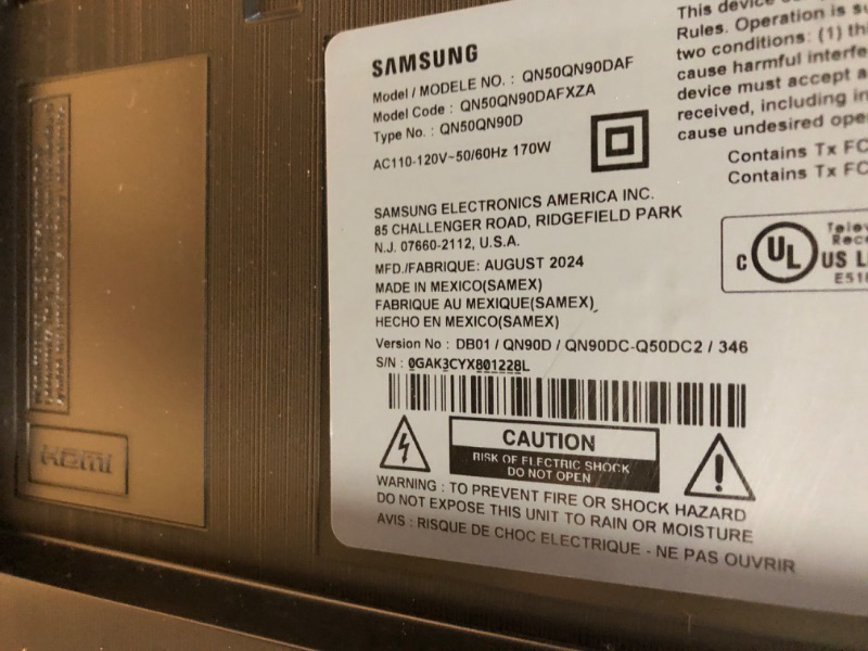 Photo 4 of ***missing power cord, unable test this TV*** SAMSUNG 50-Inch Class QLED 4K QN90D Series Neo Quantum HDR Smart TV w/Dolby Atmos, Object Tracking Sound Lite, Motion Xcelerator, Real Depth Enhancer Pro, Alexa Built-in (QN50QN90D, 2024 Model)
