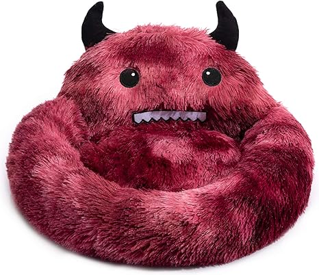 Photo 1 of ***USED***Hollypet Self-Warming Donut Pet Bed Luxury Cozy Nest Monster Sleeping Bed Round Faux Fur Bed for Cats, Red