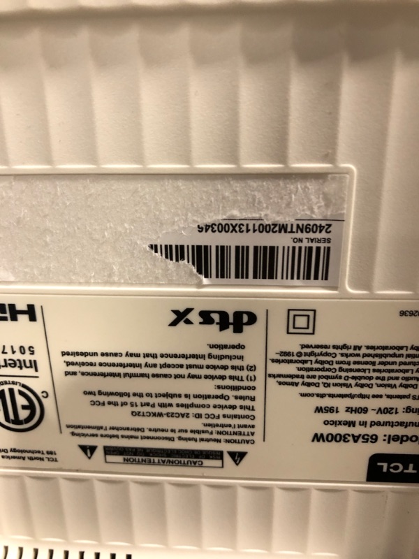 Photo 1 of ***screen damage as picture shows*** TCL 65-Inch Class QLED 4K Smart NXTFRAME TV with Google TV (65A300W, 2024 Model) Dolby Vision HDR & Dolby Atmos, Built-in Google Assistant with Voice Remote, Works with Alexa, Streaming Television
