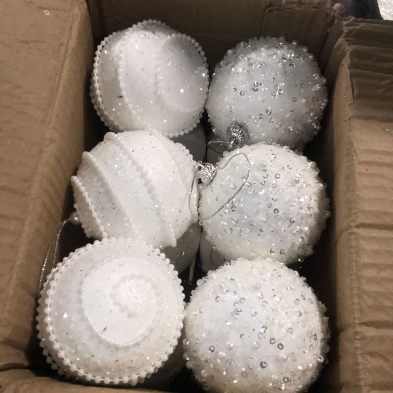 Photo 3 of ***USED***Liliful 12 Pcs Christmas Ball Ornaments Christmas Tree Decorations Shatterproof Foam Glitter Balls Hanging Xmas Tree Balls for Home New Year Holiday Indoor Outdoor Party Decor (White,2.76 Inch)