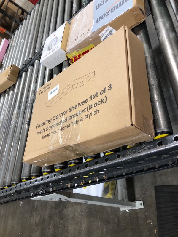 Photo 1 of NATURE'S SOURCE Corner Floating Shelves with Invisible Brackets, Corner Shelves Wall Mounted Set of 3, Wall Shelves for Bedroom Bathroom Kitchen Living Room Office- Gothic Style 17" x 6" (Black)