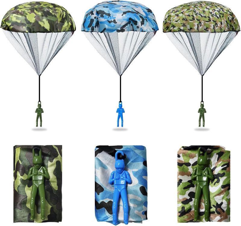 Photo 1 of 10 Pack Parachute Army Men, Tangle Free Throwing Parachute Men for Kids, Camouflage Mini Army Parachute Toys for Kids Outdoor Playing Gift
