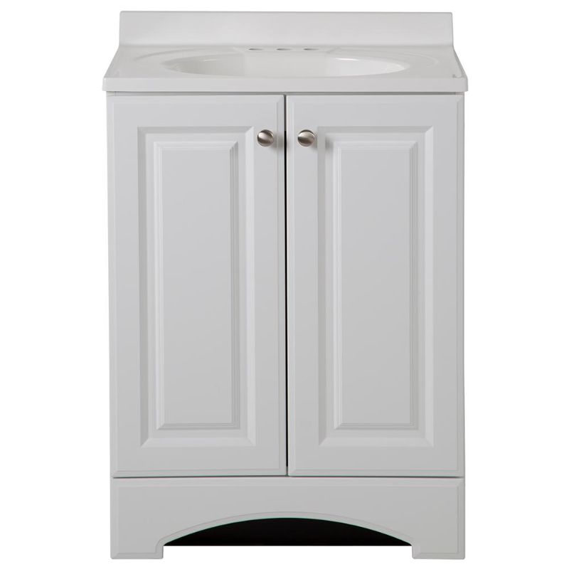 Photo 1 of 25 in. W X 19 in. D X 35 in. H Single Sink Freestanding Bath Vanity in White with White Cultured BROWN WOODEN 