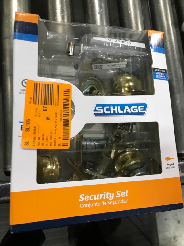 Photo 2 of Schlage Plymouth Bright Brass Steel Knob and Single Cylinder Deadbolt ANSI Grade 2 1-3/4 in.