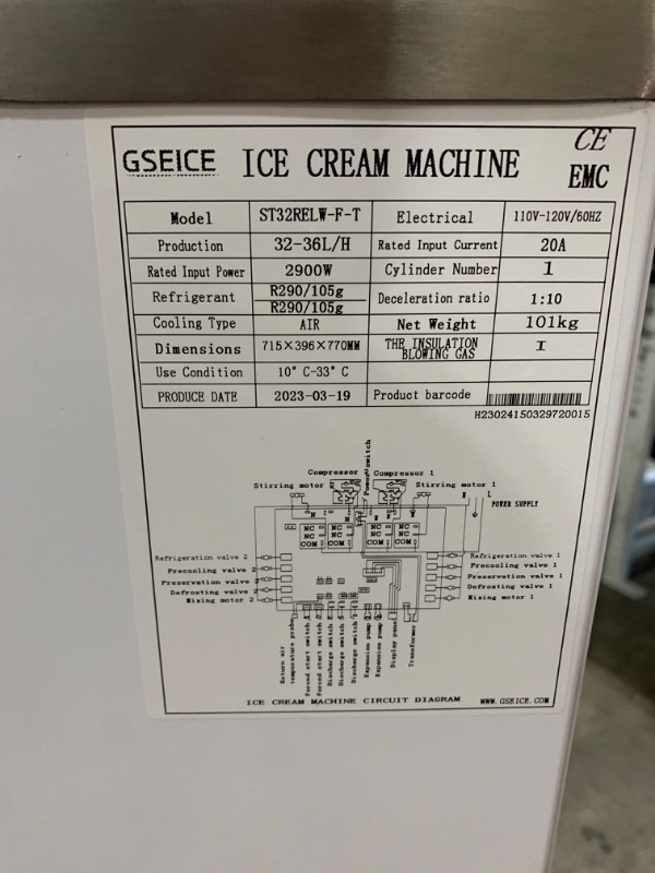 Photo 12 of Commercial Ice Cream Maker Machine, 10 Inch LCD Touch Screen Dual System Independent Operation, 6.8 to 8.4 Gal/H Soft Serve Ice Cream Machine With Pre-cooling Frequency Conversion
