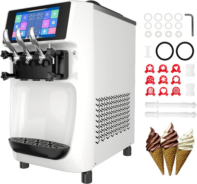 Photo 1 of Commercial Ice Cream Maker Machine, 10 Inch LCD Touch Screen Dual System Independent Operation, 6.8 to 8.4 Gal/H Soft Serve Ice Cream Machine With Pre-cooling Frequency Conversion
