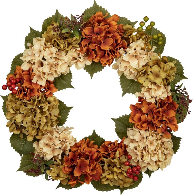 Photo 1 of Fall Wreaths for Front Door, 20 inch Autumn Wreath with Hydrangeas Berries Fall Door Wreath Artificial Hydrangea Flowers Wreath Fall Decorations for Farmhouse Thanksgiving Harvest Door Wall Outside