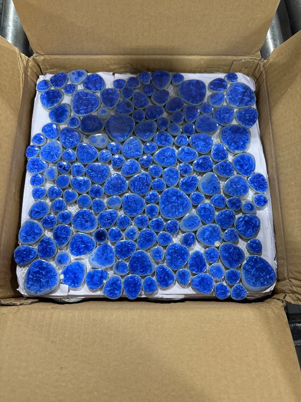 View 2 of Blujellyfish Pebbles Tile Ceramic Azure Blue Mosaic Tiles for Swimming Pools Bath Accent Wall Backsplash Shower Floor Tile TSTGPT003 (5 Square Feet)