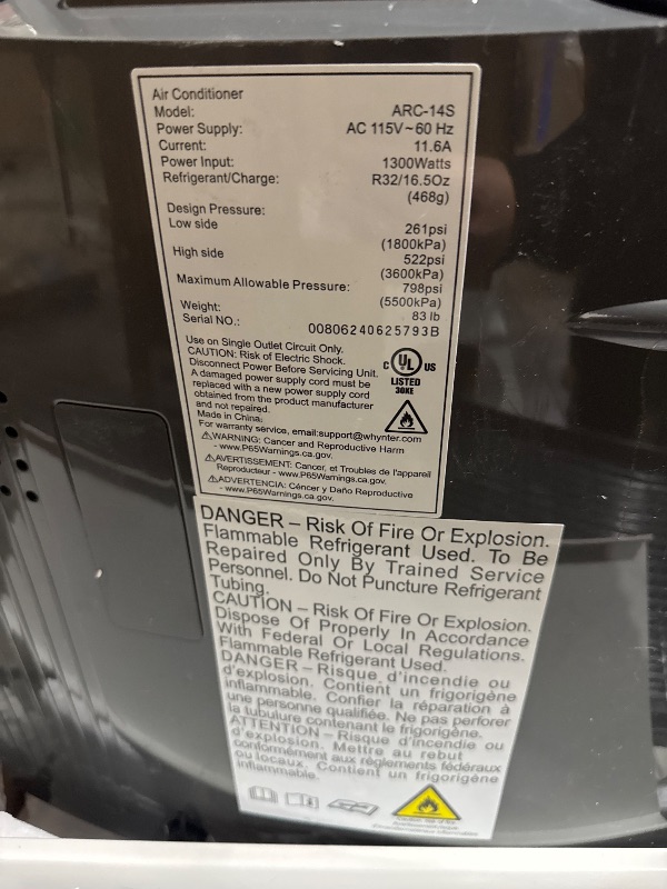 Photo 5 of Whynter Portable Air Conditioner 14,000 BTU with Dual Hose Dehumidifier & Cooling Fan for 500 Sq Ft Rooms, Includes AC Unit Window Kit, ARC-14S (9,500 BTU SACC)