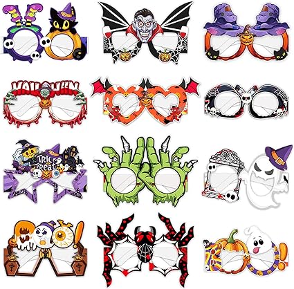 Photo 1 of 12Pcs Halloween Glasses Halloween Party Paper Eyeglasses,Halloween Party Favors Funny Halloween Photobooth Props for Adults Halloween Cosplay Costume Party Decorations Supplies