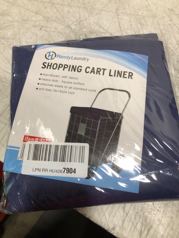 Photo 2 of Handy Laundry Shopping Cart Liner, 18" X 15" X 24", Square Bottom Fits a Standard Shopping Cart, Cover & Adjustable Straps for Easy and Secure Attachment, Made from Waterproof Material, Navy Blue