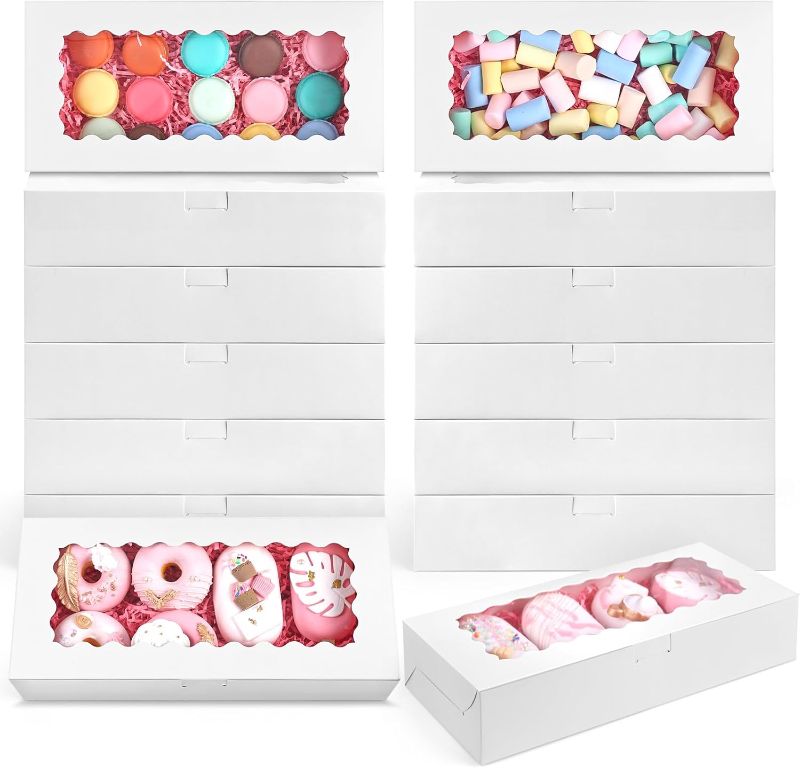 Photo 1 of VGOODALL  Cookie Boxes with Window, 12" x 5.5" x 2.6" White Treat Boxes for Chocolates Strawberries Donuts Muffins Pastries Desserts? Bakery Boxes for Class Birthday Wedding Holiday
