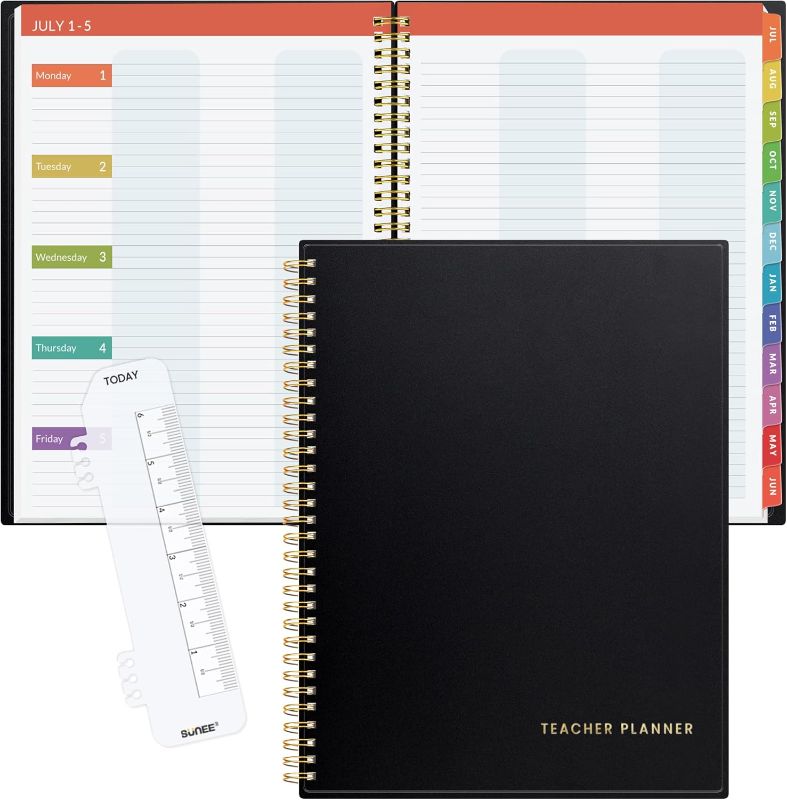 Photo 1 of 2 SUNEE Teacher Planner 2024-2025 Academic Year, Lite Lesson Planner Book 8.5"x11" Daily Weekly and Monthly Organizers, Jul 2024 - Jun 2025 Plan Book with Pocket Folder, Color Tabs, Black
