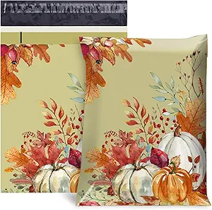 Photo 1 of 100Pcs Fall Poly Mailers 10 x 13 Inch Watercolor Autumn Pumpkin Packaging Bags Self Seal Mailing Envelope Bags for Harvest Thanksgiving Small Business Clothing Gift
