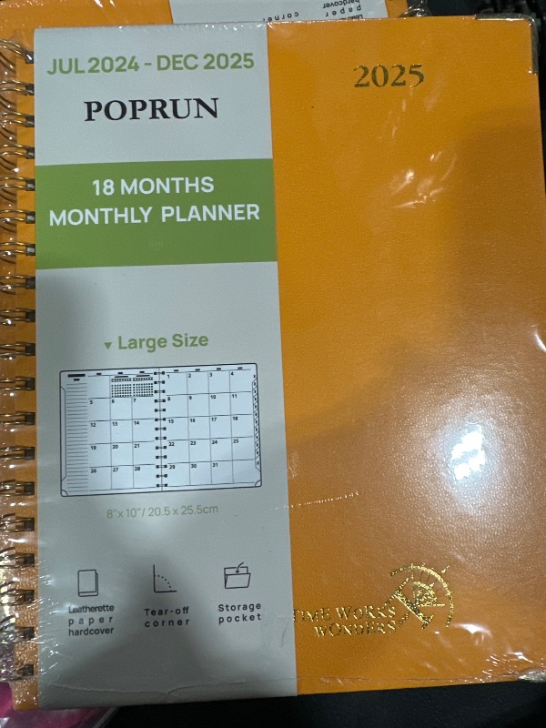 Photo 2 of POPRUN Monthly Planner 2024-2025 Spiral Bound (8'' x 10'') 18 Months Calendar (Jul 2024 - Dec 2025) - 4 Pages per Month with Monthly Dotted Note Pages, Sunday Start, HardCover - Orange