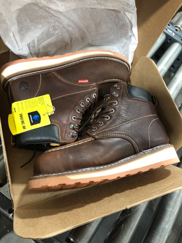 Photo 1 of SUREWAY Mens Heavy Duty Composite Toe Waterproof Work Boots for Men-Full Grain Leather,6 in Wedge Moc Toe Construction Boots/Shoes,Waterproof Comp Toe Dark Brown,Size 10.5