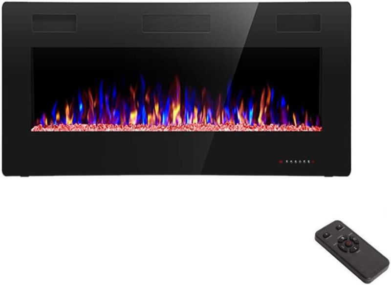 Photo 1 of 36 inches Electric Fireplace Recessed and Wall Mounted Electric Fireplace, Fireplace Heater and Linear Fireplace, with Timer, Remote Control, Adjustable Flame Color, 750w/1500w, Black
