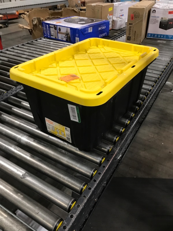 Photo 2 of 17 Gal. Tough Storage Tote in Black with Yellow LiD