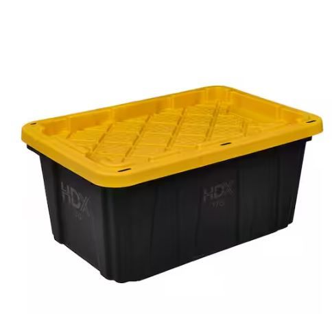 Photo 1 of 17 Gal. Tough Storage Tote in Black with Yellow LiD