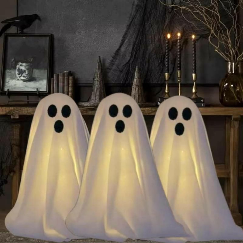 Photo 1 of 3 Packs Halloween Decorations,Spooky Ghost Halloween Decor with String Lights Battery Operated, Easy to Assemble Ghost Halloween (B)