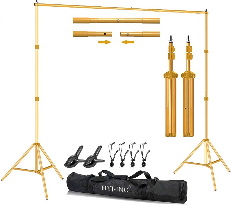 Photo 1 of 10ft x 7ft - Gold Adjustable Photography Backdrop Support System Photo Video Studio Background Stand Kit with Carry Bag for Portrait & Studio Photography
