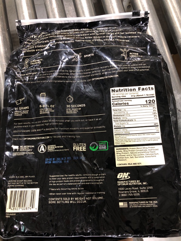 Photo 3 of Optimum Nutrition Gold Standard Whey Protein Powder, Vanilla Ice Cream - 10 lb packet EXP 04/21/2026