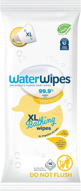 Photo 1 of WaterWipes Plastic-Free XL Bathing Wipes for Toddlers & Babies, 99.9% Water Based Wipes, Unscented & Hypoallergenic for Sensitive Skin, 16 Count (1 pack), Packaging May Vary
