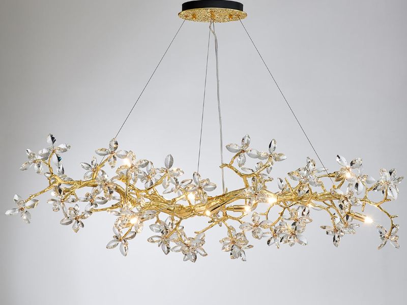 Photo 1 of LIZZTREE Modern Crystal Tree Branches Chandelier-12-Lights L48 inch, Gold Rectangular Hanging Pendant Light