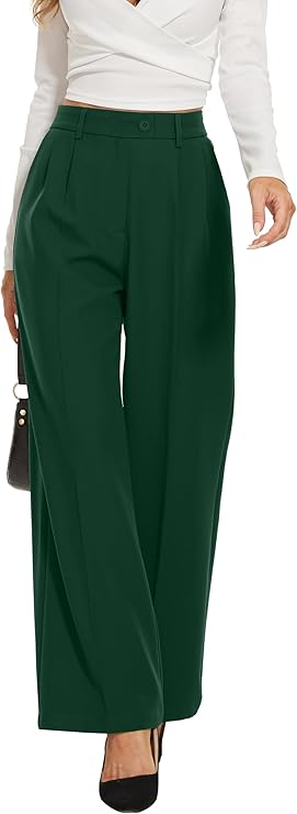 Photo 1 of Work Pants for Women Business Casual Office Dress Pants Wide Leg High Waist Trousers with Pockets M