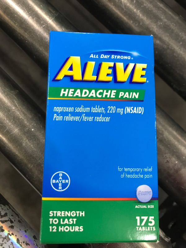 Photo 2 of Aleve Headache Pain Reliever & Fever Reducer Tablets, Naproxen Sodium, for Headache Pain Relief, Pain Medicine for Adults, Headache Pain Relief Pills, 175 Count-----1/ 2025