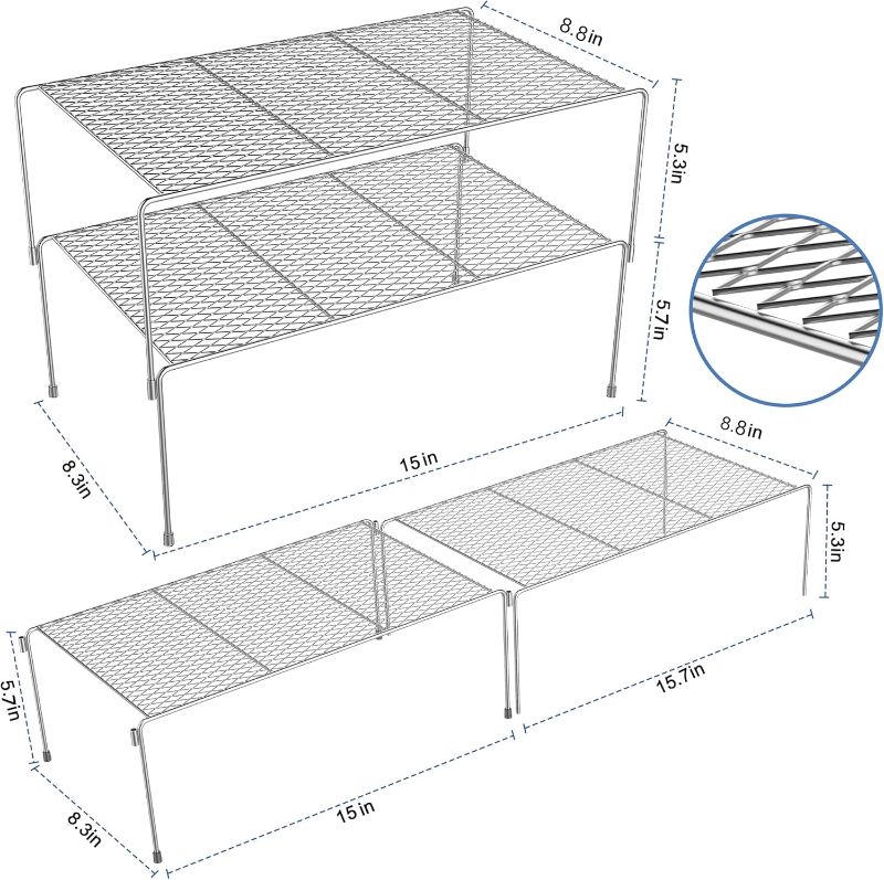 Photo 2 of BRIVADO Stackable Kitchen Cabinet Shelf Organizer (Silver) - Metal Cabinet Shelf Riser - Cabinet Organizer Shelves - Cabinet Storage Shelf Rack for Kitchen, Countertops, Pantries, Bathrooms, Sink