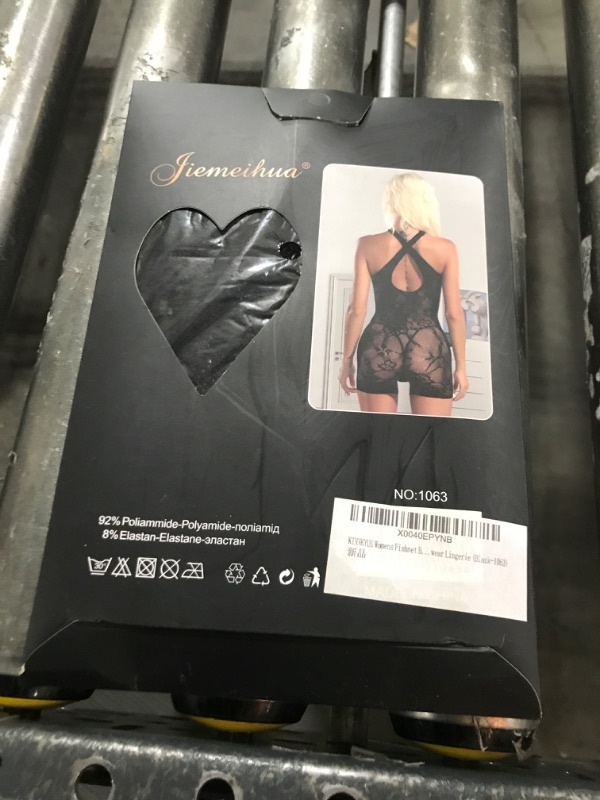 Photo 1 of KINNKYUU Womens Fishnet Bodystocking Plus Size Crotchless Bodysuit Sexy Tights Soft Nightwear Lingerie (Black-1063)