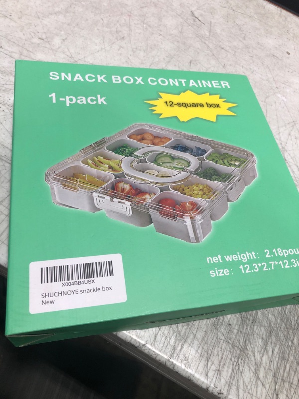 Photo 1 of Snackle Box Container12-Compartment with Lid and Handle Square Multi-Capacity Divided Serving Tray for Candy Birthday Charcuterie Board for Portable Snack Platters and Treats for Road Travel party