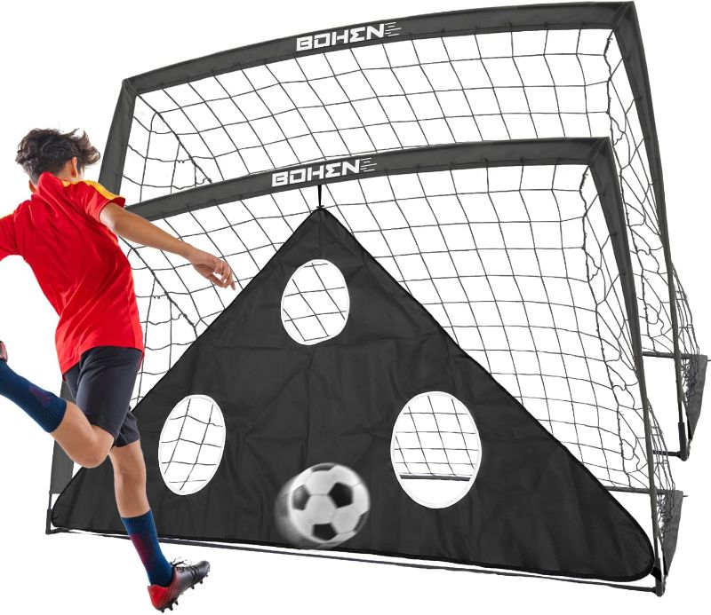 Photo 1 of BOHEN 6x4FT/9x5FT Portable Soccer Goals Set of 2, with Carry Bag - Easy Folding Lightweight Fun for Outdoor Indoor Training Games for Kids Youth Adult