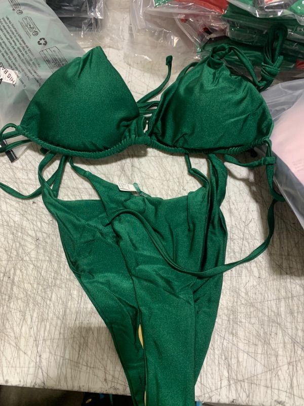 Photo 1 of FAIABLE Bikini Sets for Women Adjustable Sexy String Bikini Two Piece Bathing Suits V Neck Push Up Triangle Top Swimwear Emerald Green