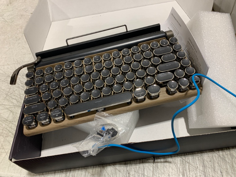 Photo 2 of Adventurers Typewriter-Style Retro Mechanical Keyboard LED Backlight 83 Keys Bluetooth 5.0 Blue Axis Wood Color Panel Compatible with iOS/Android/Windows/Vista/Linux/Mac Office/Gaming, 12.8x6.6x1.6in 