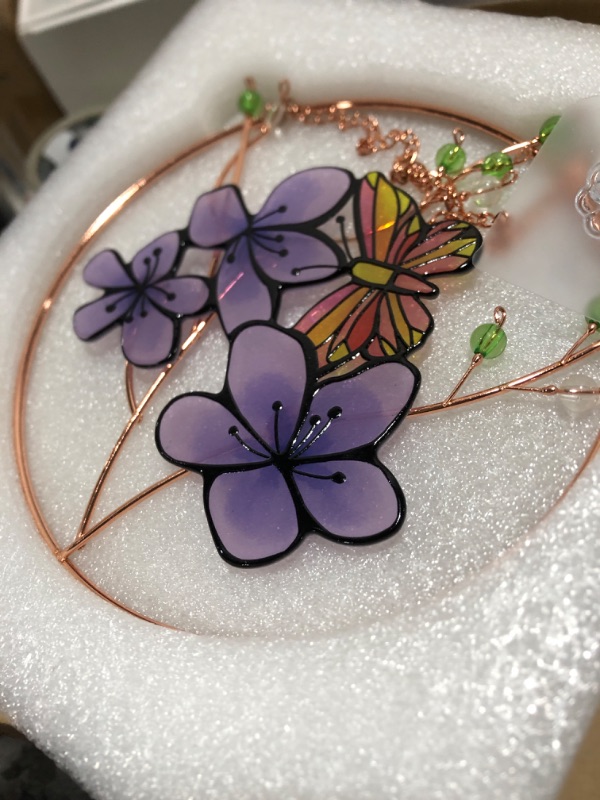 Photo 1 of Suncatcher Stained Glass Window Hanging,DASTOLL Floral Butterfly Design Beautiful Suncatchers for Windows,Elegant Sun Catchers for Indoor Window Decor Beautiful Gifts for Butterfly Lovers