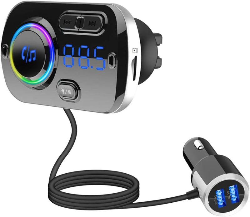 Photo 1 of Bluetooth FM Transmitter for Car, Handsfree Wireless Bluetooth 5.0 1.2 Inch LCD MP3 Player USB Fast Charge 3.0 Car Accessories Auto FM Modulator with Atmosphere Light
