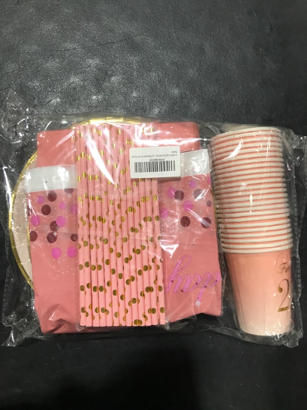 Photo 2 of 21st Birthday Decorations for Her Women - (Total 122pcs) Rose Gold 21 Birthday Party Supplies Plates and Napkins, Cups, Straws, Tablecloth, Disposable Tableware for 24 Guests