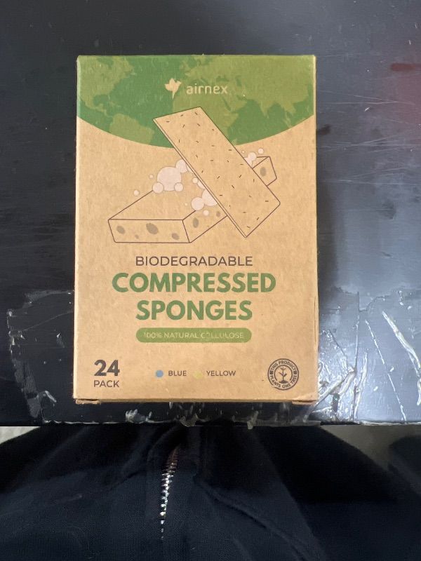 Photo 2 of AIRNEX Biodegradable Cellulose Compressed Sponges - Pack of 24 Kitchen Sponges for Cleaning - Heavy Duty and Natural Multipurpose Household Cleaning Sponges Good for Kitchen, Bathroom, and Surfaces